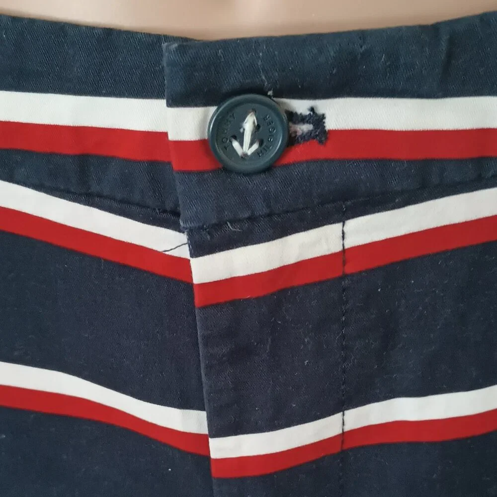 Tommy Hilfiger Striped Chino Shorts 10 Women's Red White Black Nautical